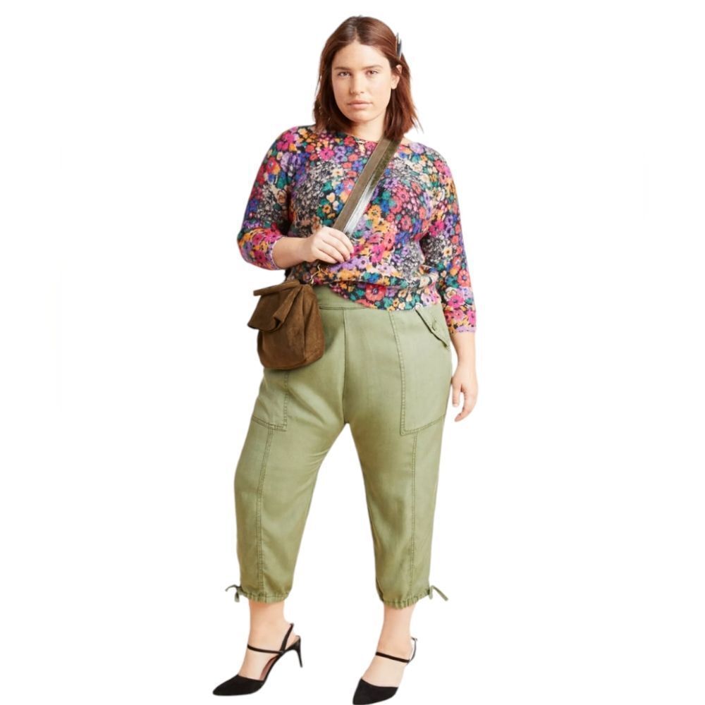 ANTHROPOLOGIE olive green ankle tie baggy harem pants‎ 12